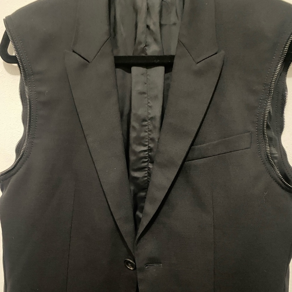 Givenchy Black Wool Jacket Blazer with Zipper Off Denim Sleeves Size 48 - Picture 4 of 9